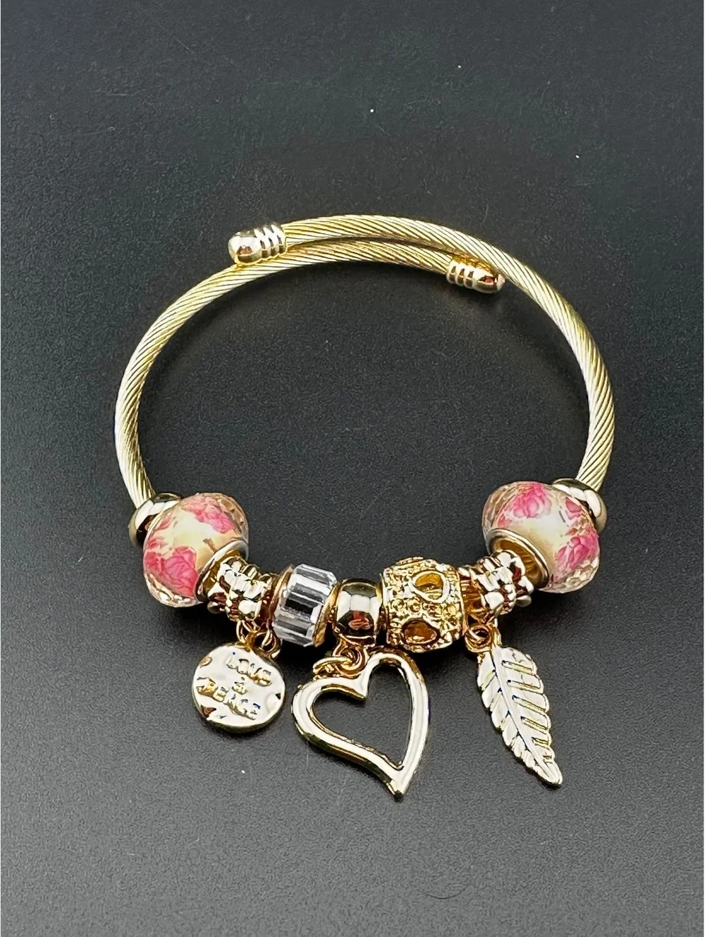 Adjustable Gold Stainless Steel Bracelet Elegant Heart Charm